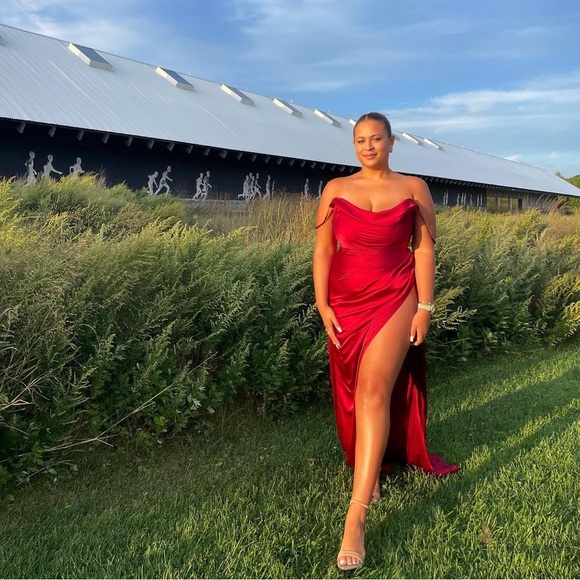 Penelope High Slit Dress- Deep Red - Picture 1 of 7